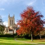 Cathedral and Abbey Gardens in Bury St Edmunds on a sunny day