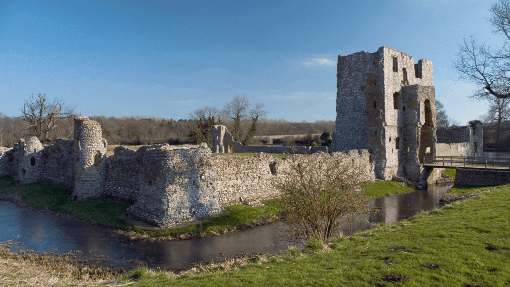 View at the Baconsthorpe Castle with water around it, one of the castles in Norfolk.