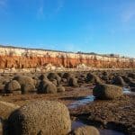 View at the Hunstanton Cliffs at low tide, one of the best beaches in Norfolk.