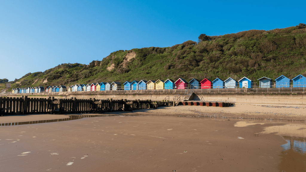 Beach huts at the Overstrand Beach in East Norfolk.