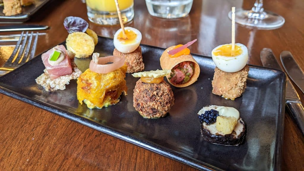 A set of 8 canapés at a 1921 Bury St Edmunds restaurant in Bury st Edmunds. This place will definitely make it to many where to eat in Bury St Edmunds guides.