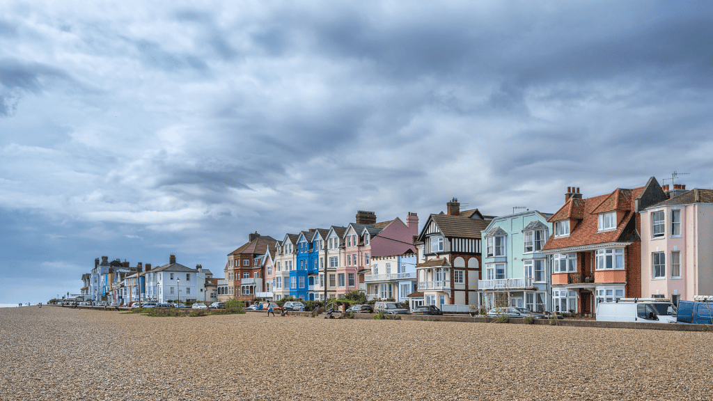 View at the beach and town of Aldeburgh.