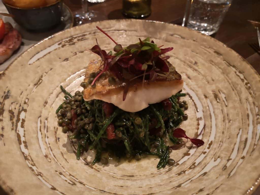 Fish at an Angel Hotel restaurant in Bury St Edmunds. This place will definitely make it to many where to eat in Bury St Edmunds guides.