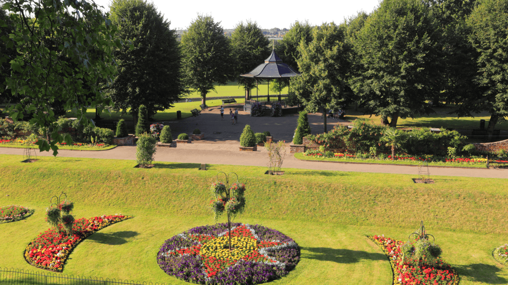 View at the gardens around Colchester castle.
