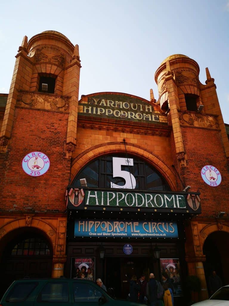 View at the building of the Hippodrome in Great Yarmouth.
