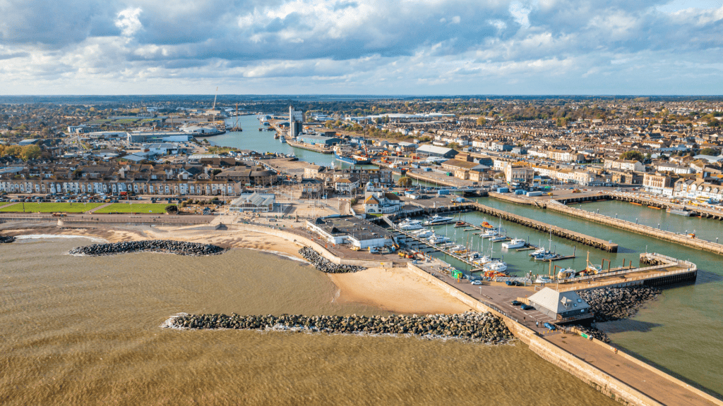 View at Lowestoft and beach.