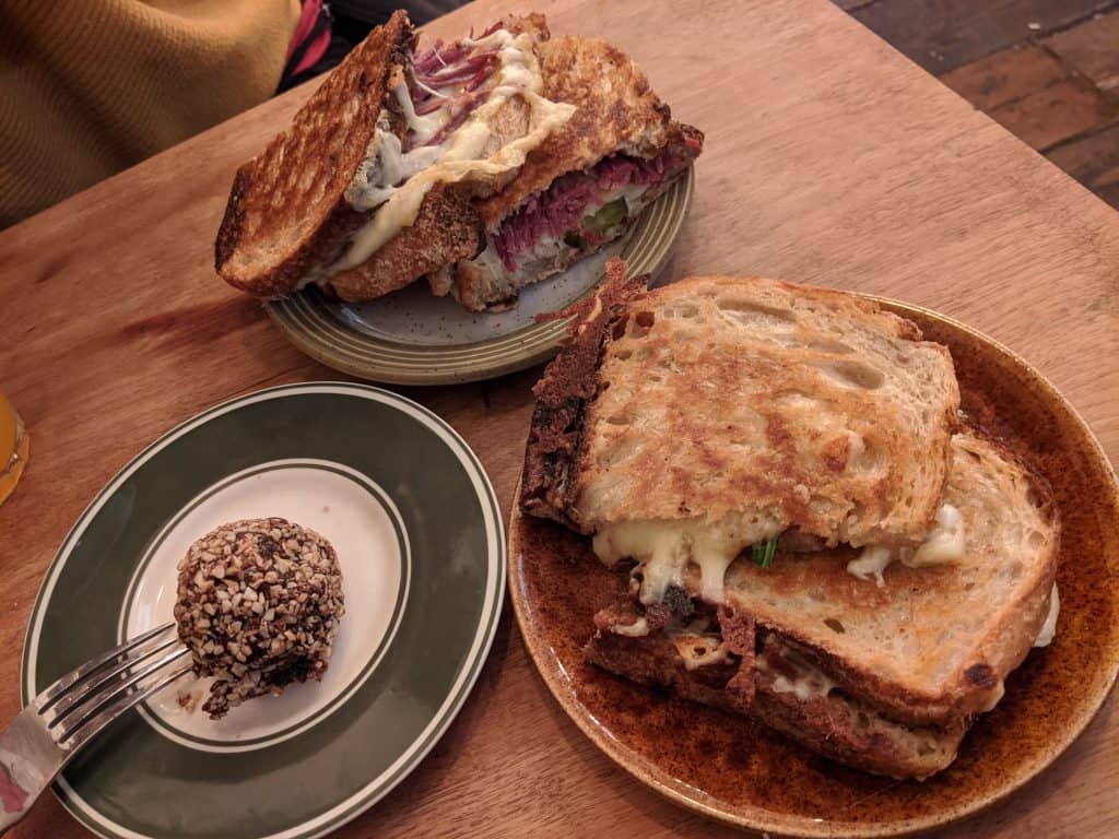 Two Suffolk Ruben toasties from Wright's Bury St Edmunds restaurant. This place will definitely make it to many where to eat in Bury St Edmunds guides.