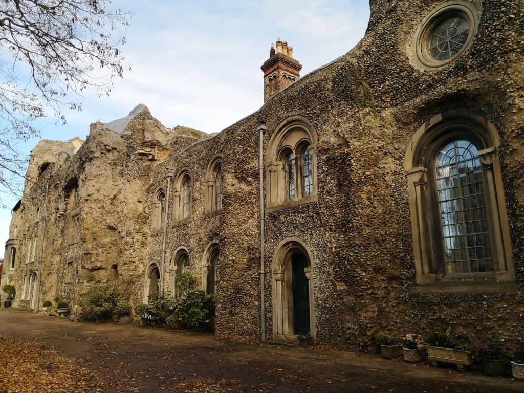 View at the historical building in Abby Gardens at Bury St Edmunds Cathedral ground.