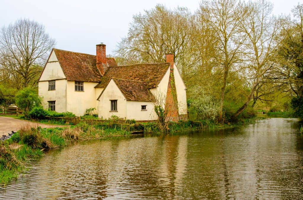 Willy Lott's Cottage with river in spring in Flatford Mill in Constable Country.