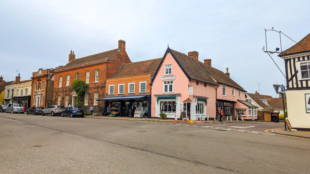 The centre of Dedham with shops in Constable Country.