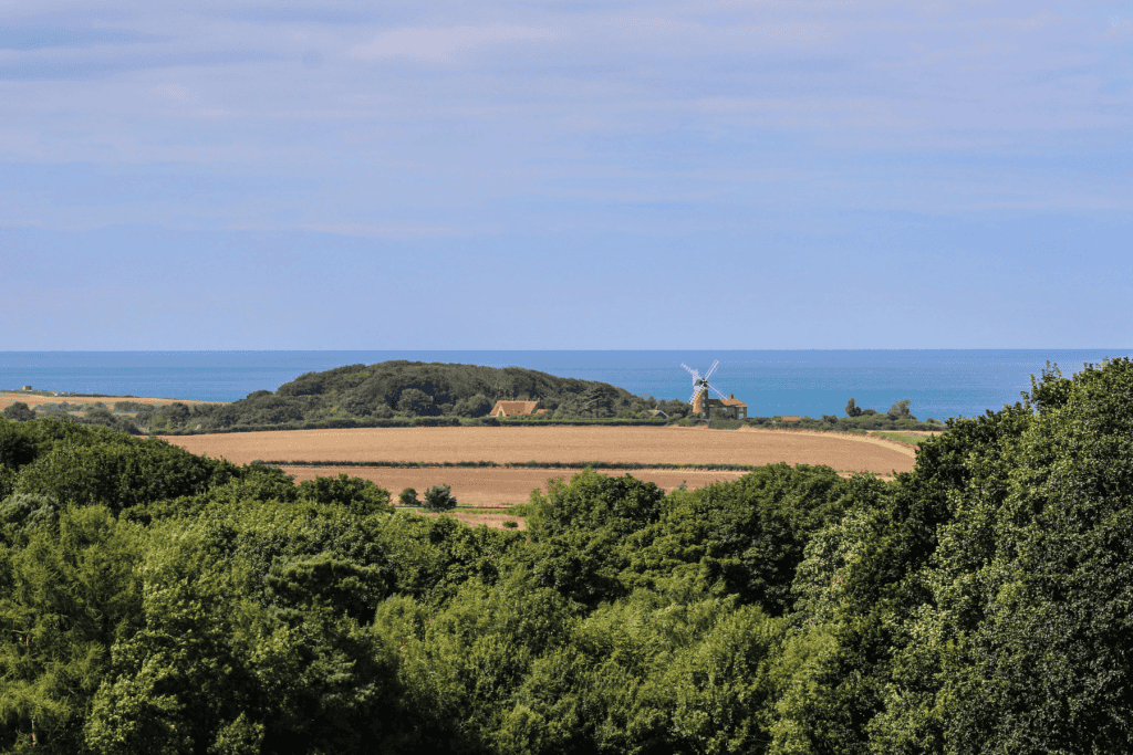 View at the Sheringham lighthouse from a viewpoint.
