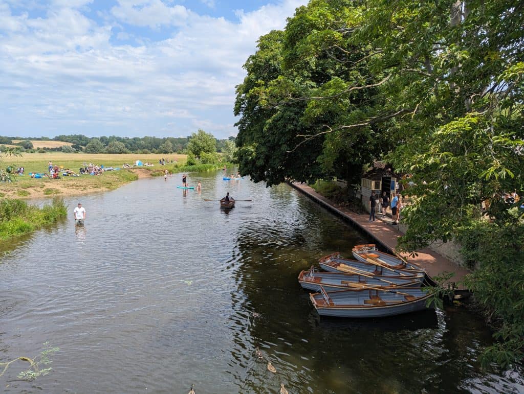 Boats on a river in Dedham.