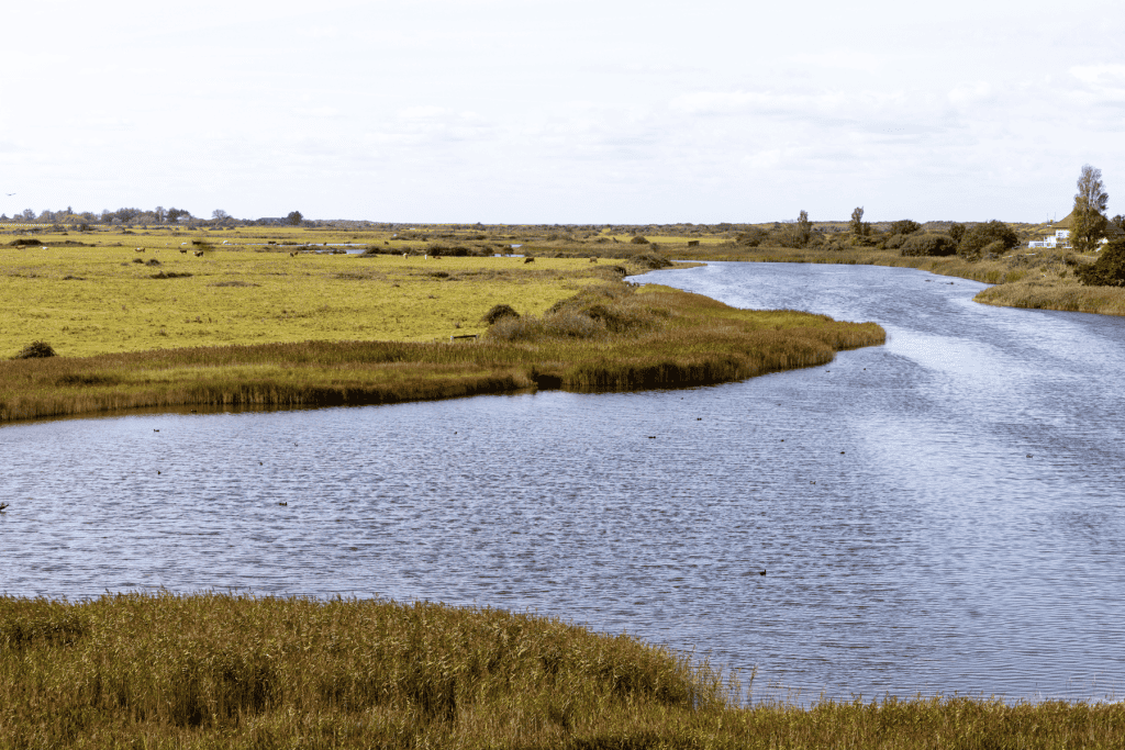 View at the water of Thornham Marshes in Norfolk Coast AONB.