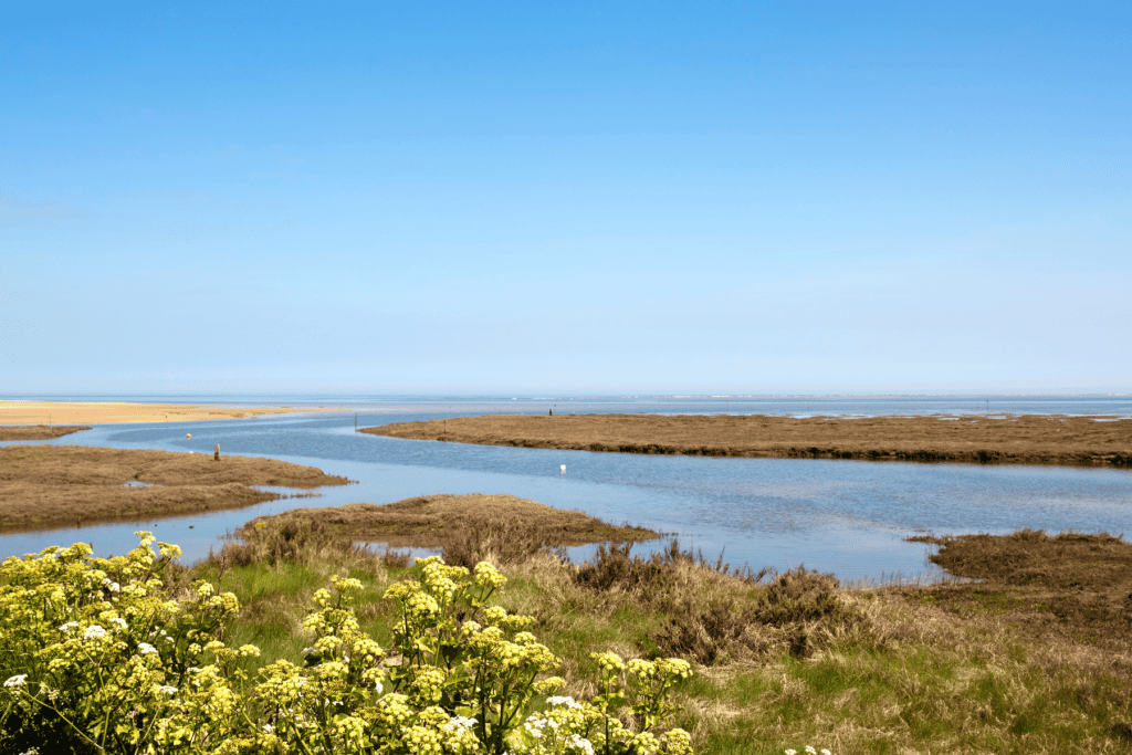 View at the water of Thornham Marshes in Norfolk Coast AONB.