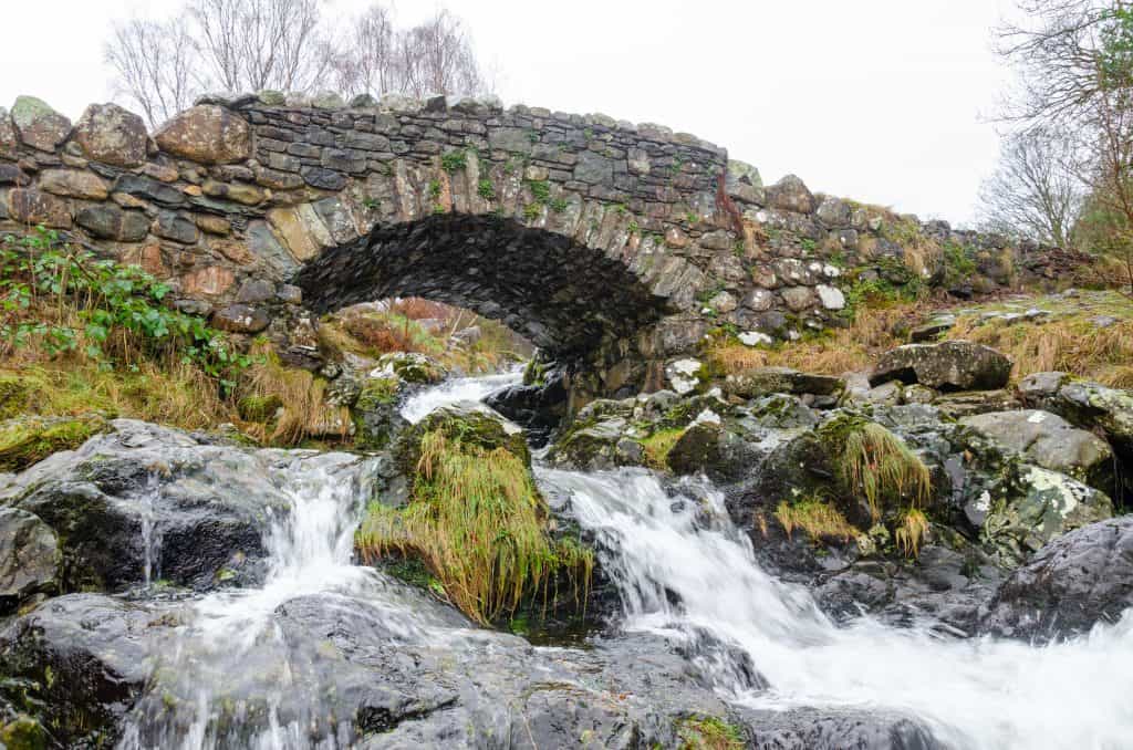 Ashness Bridge in Lake District with the floating river.