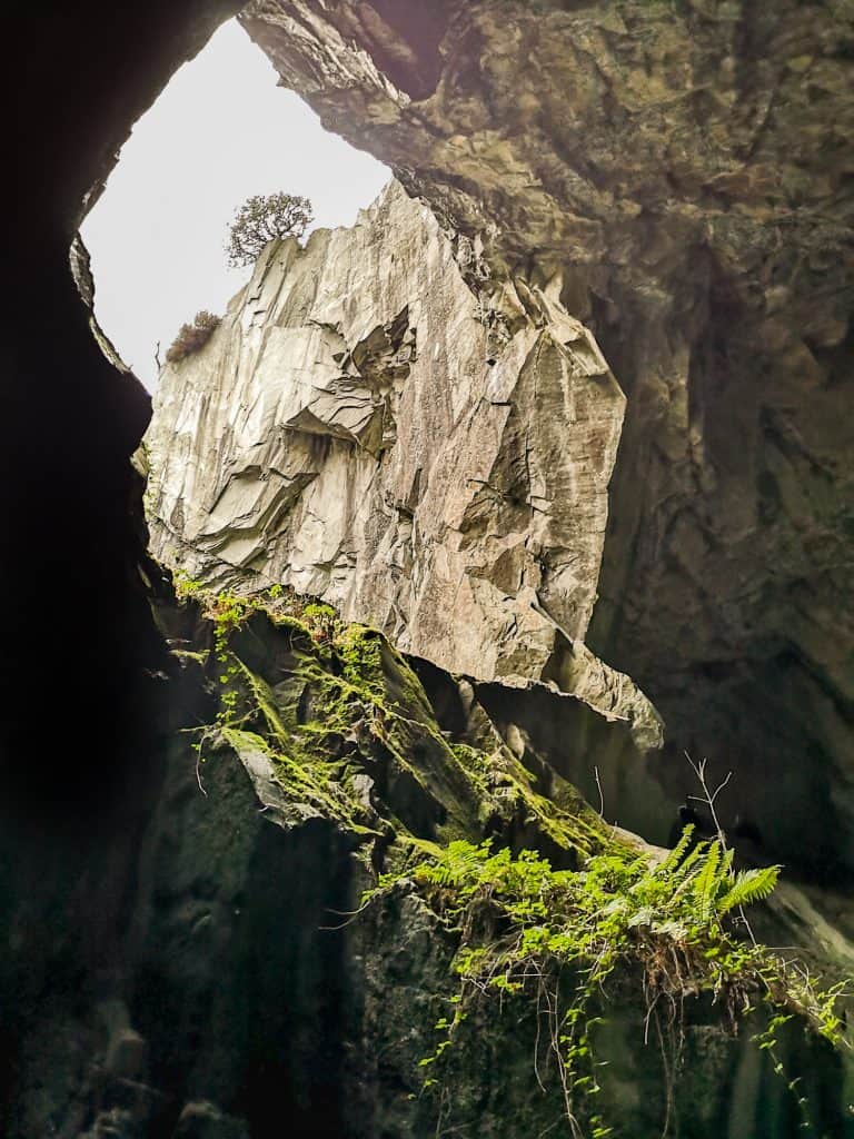 View at one of the entrance/window to the Cathedral Cave in the Lake District.