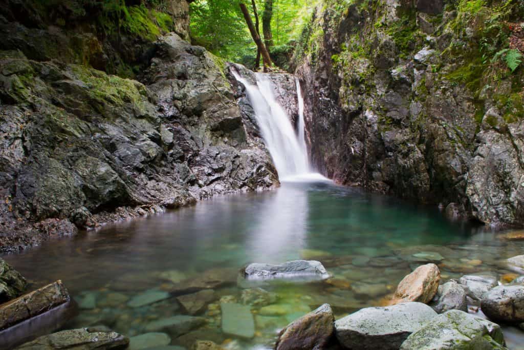 View at the small waterfall at the Church Beck in Coniston in Lake District.