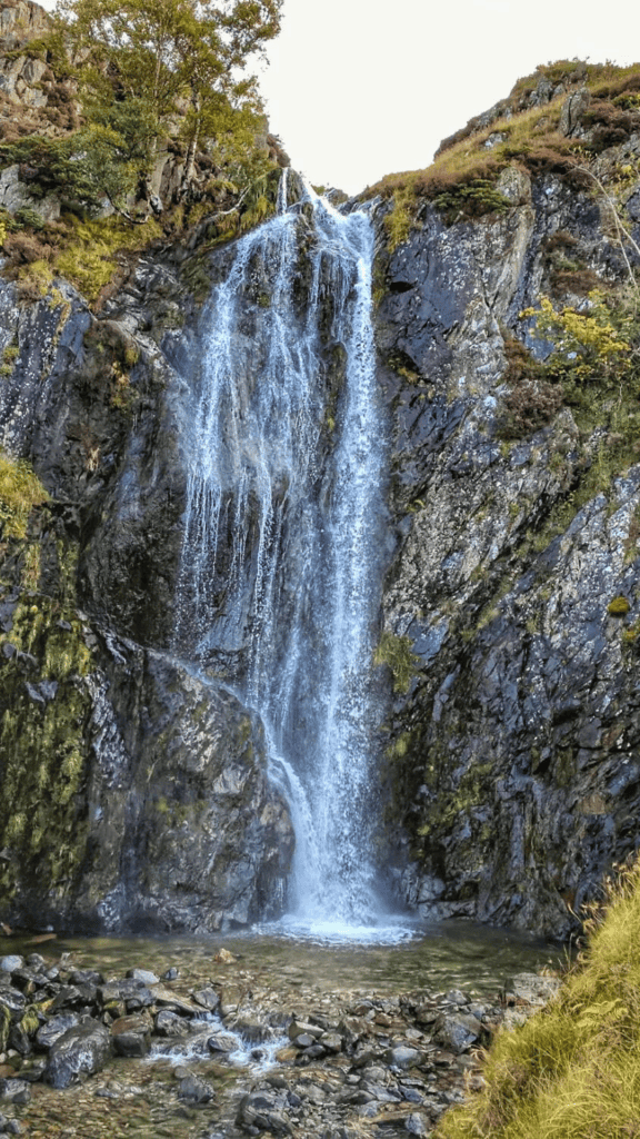 Fisheplace Gill waterfall with a small pool of water.