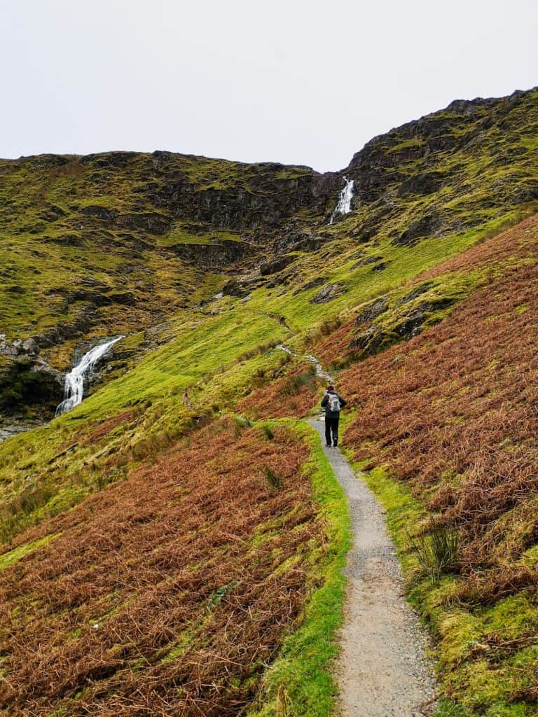 A trail to the Moss Force waterfall in the Lake District.