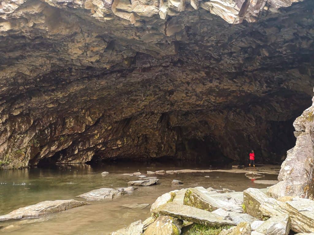 Entrance of the Rydal Cave with water.