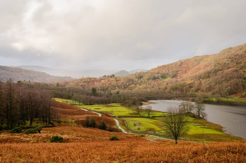 View at the Rydal Water in winter from a trail to the Rydal Cave.