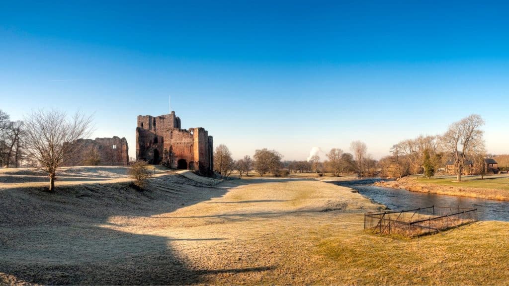 View at the Brougham Castle and the river in winter.
