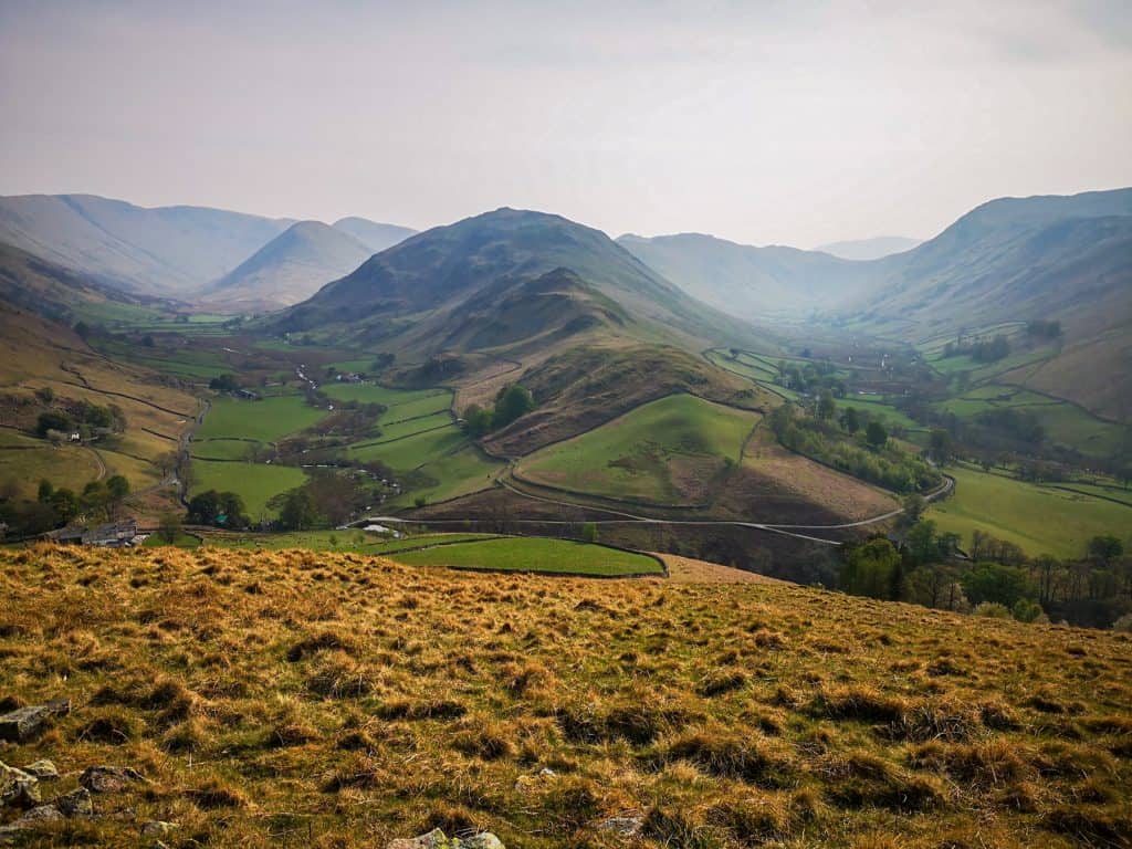 View at green fells in Lake District.