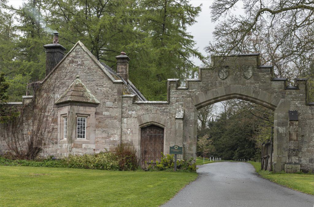 Entrance gate to the Greystoke Castle in Lake District.