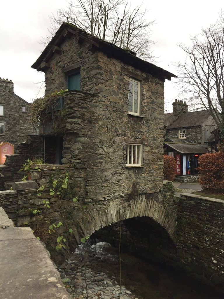 View at the Bridge House in Ambleside with river.