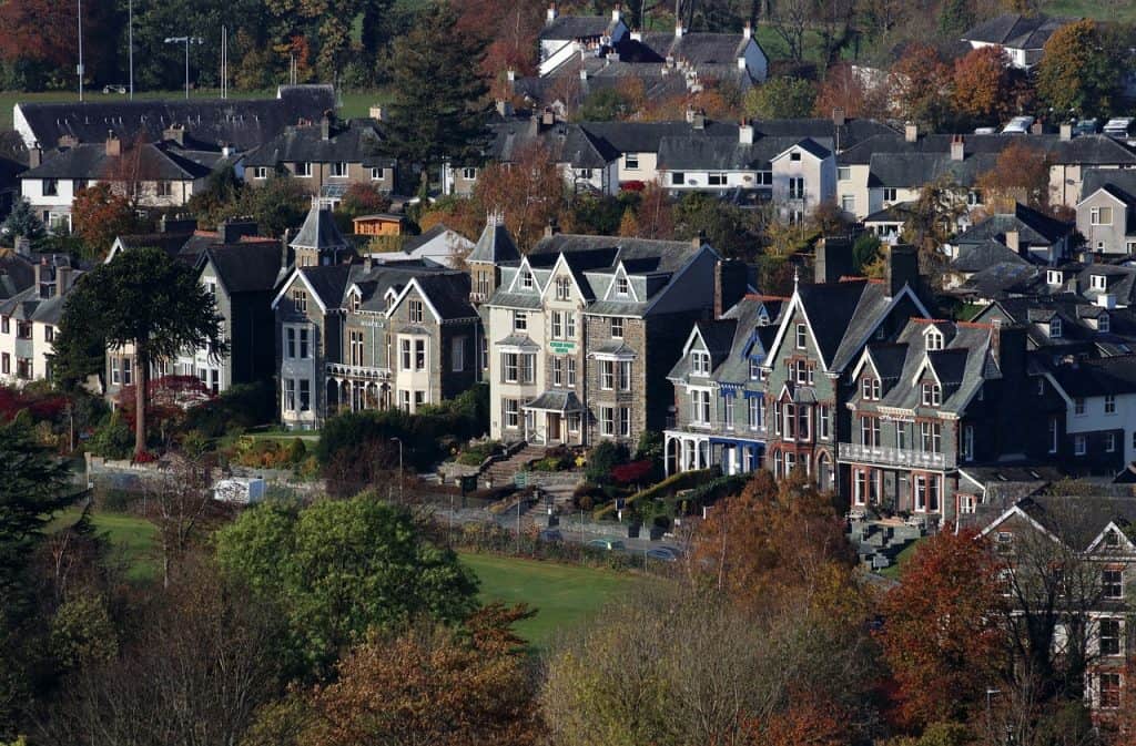 View at the houses in Keswick in autumn.