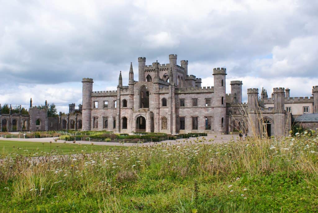 View at the Lowther castle with meadow.