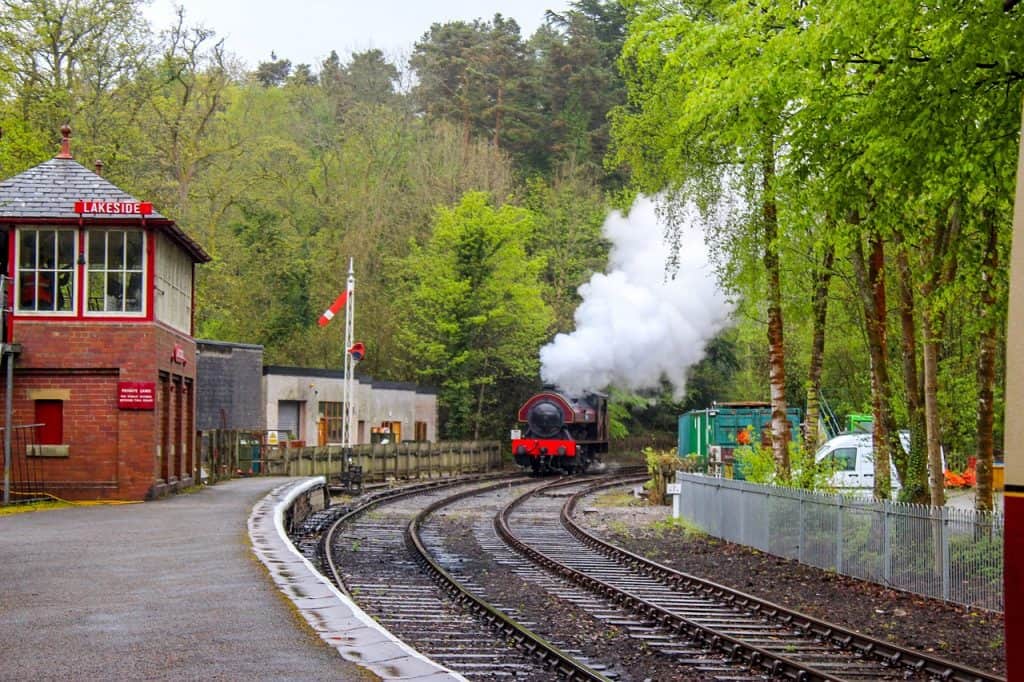 Steam train on a rainy day in Lake District.
