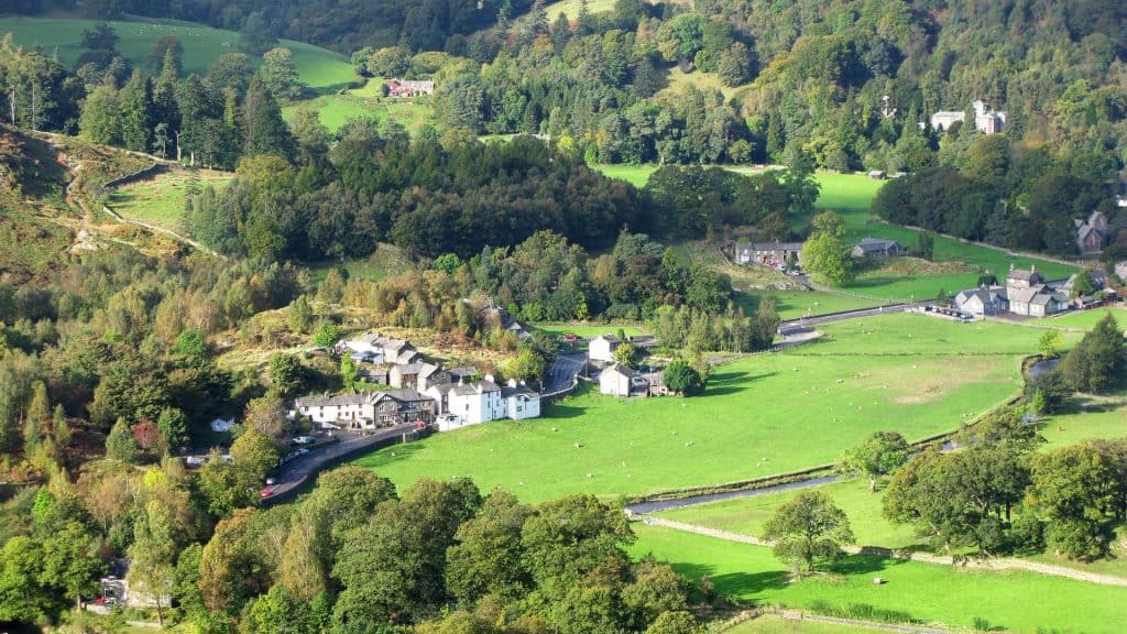 View at a tiny village with old cottages.