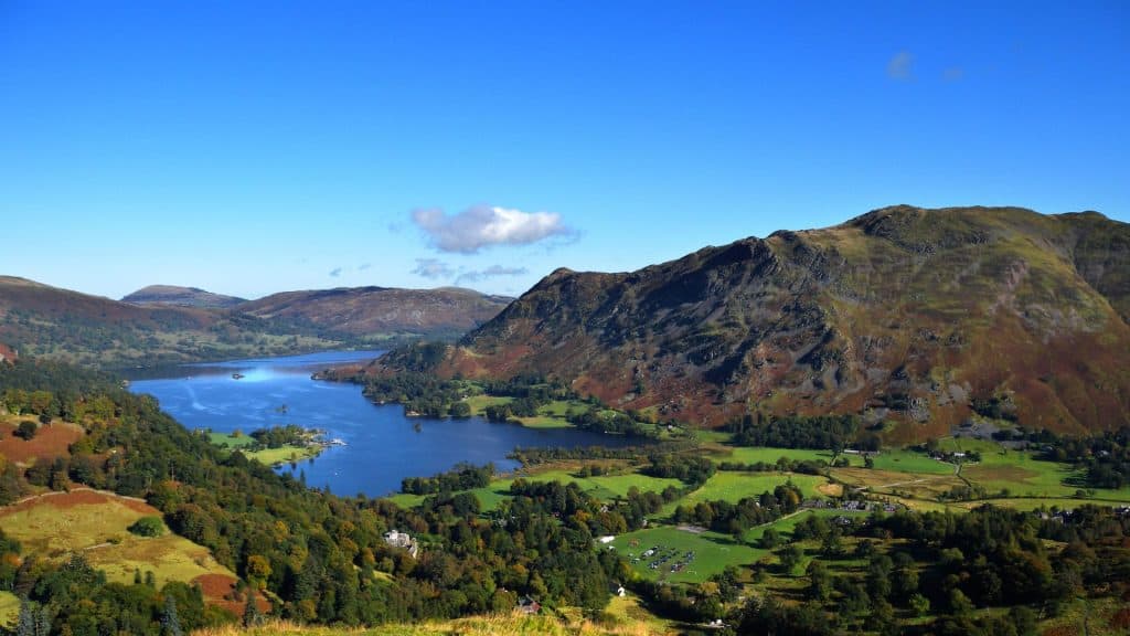 View at a massive hill and a lake. St Sunday Crag