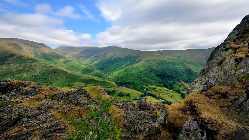 View at green hills in the Lake District.