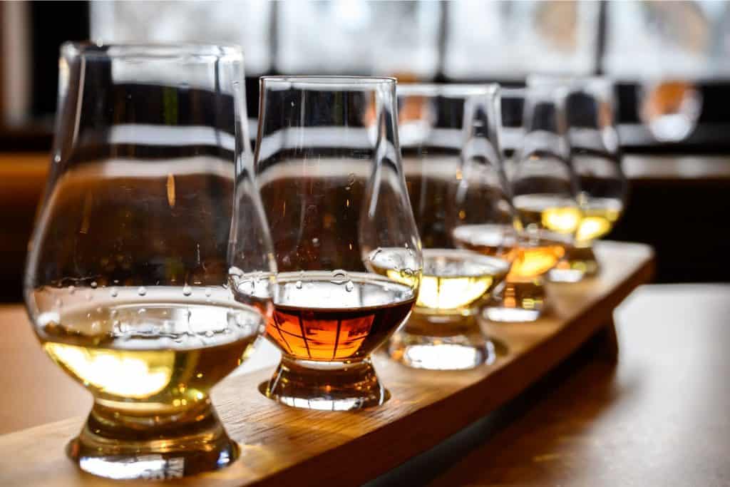 Whisky tasting in Scotland - tasting glasses with various scotch whisky.