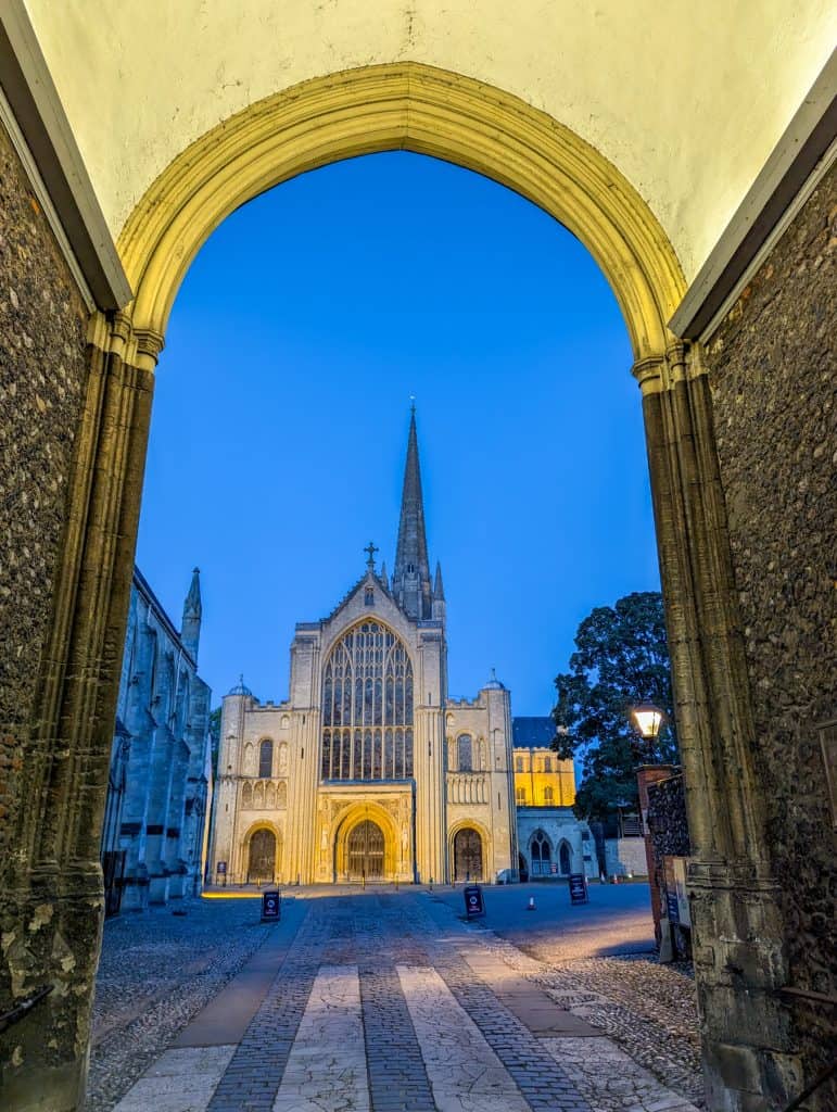 View at the Norwich Cathedral at dusk.