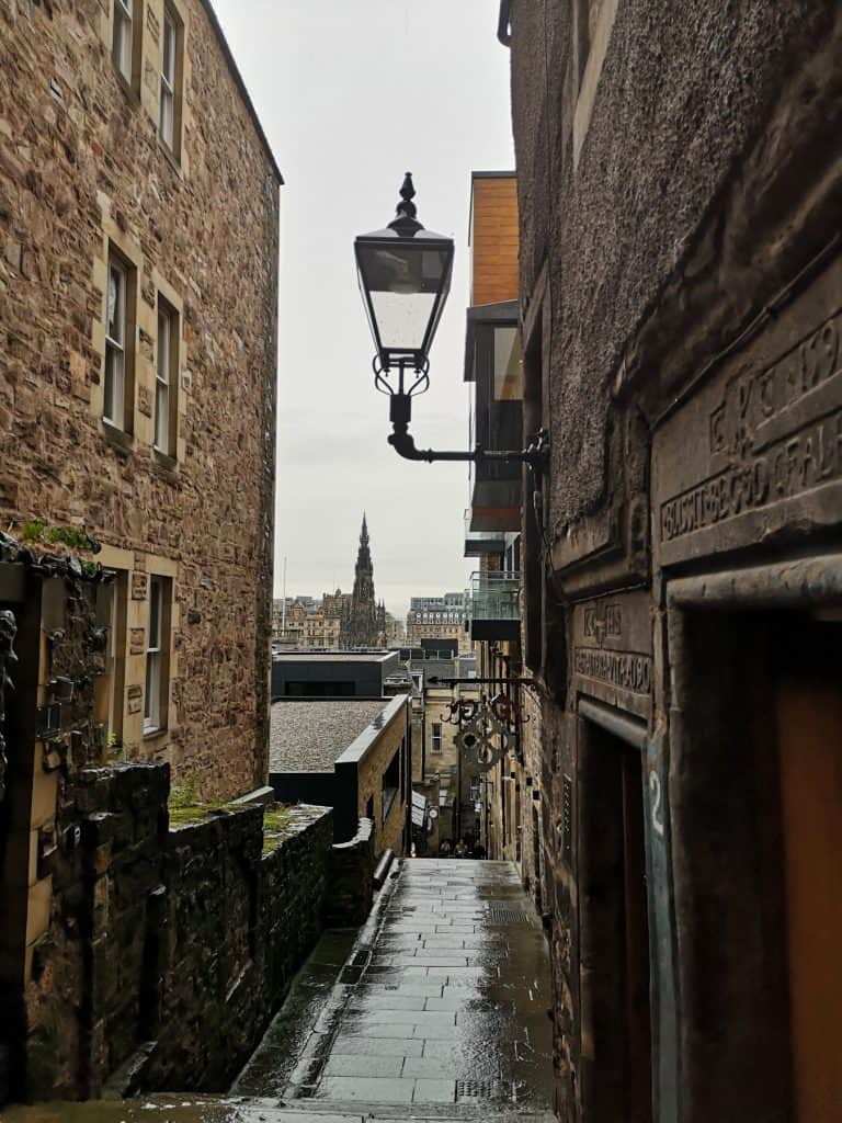 View from one of the Edinburgh close to the city centre on a rainy day.