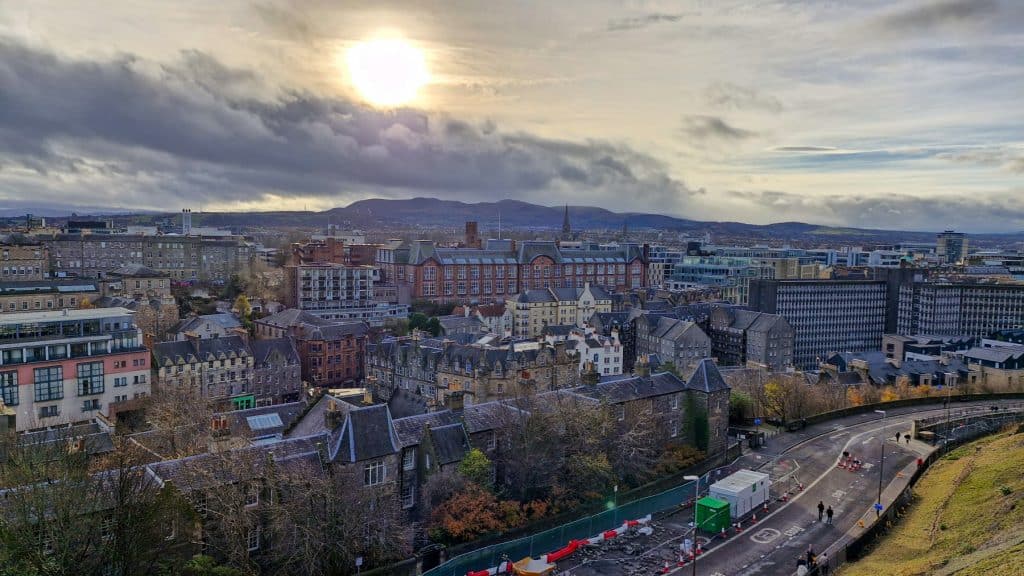 View at Edinburgh city centre from the viewpoint at the Edinburgh Castle.