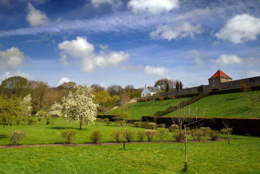 View at the Old Durham Gardens and one of its brick walls.