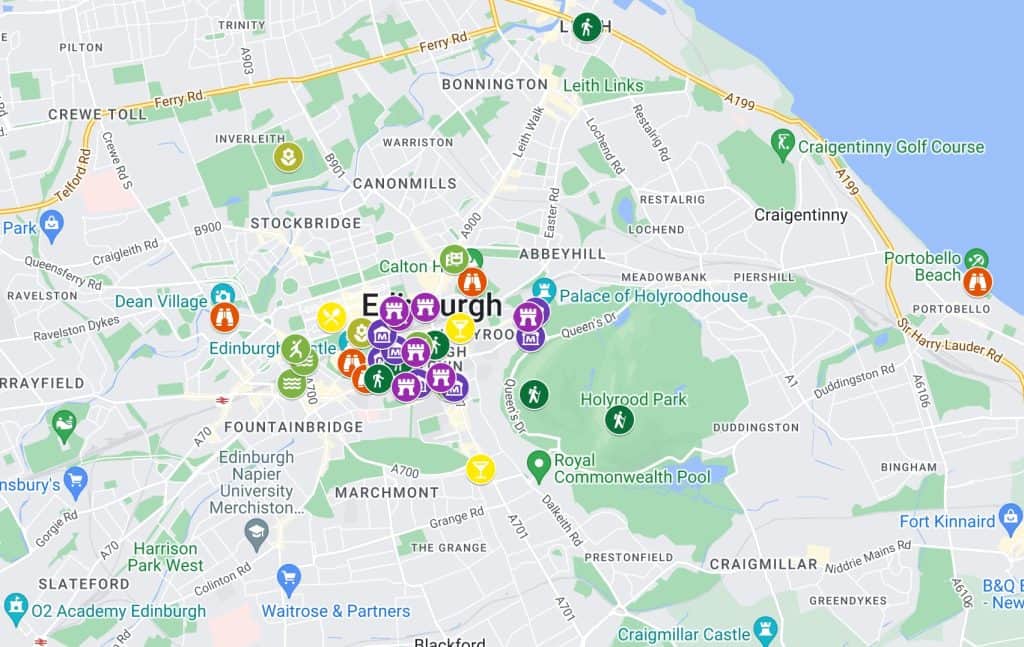 Edinburgh tourist attractions map with all the amazing spots to visit,