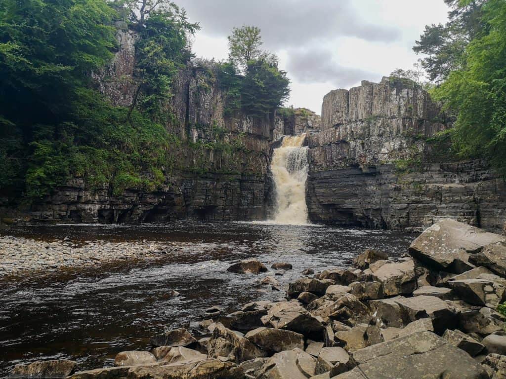 View at the High Force Waterfall and river Tees in North Pennines.