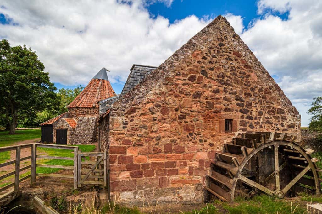 View at the building of the historical Preston Mill in Scotland.