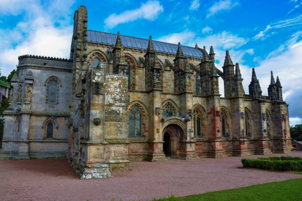 View at the historical Rosslyn Chapel in Scotland.