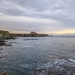 Sunset at the Seacliff beach in Scotland with the Tantallon Castle at the distance.