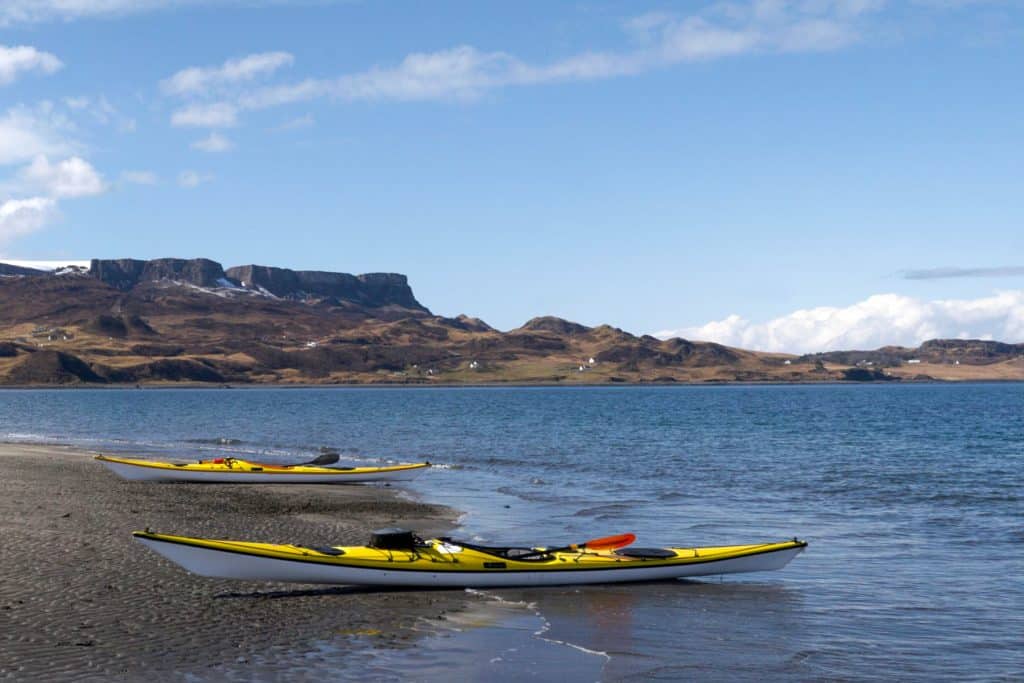 Kayaks on the beach on the Isle of Skye.