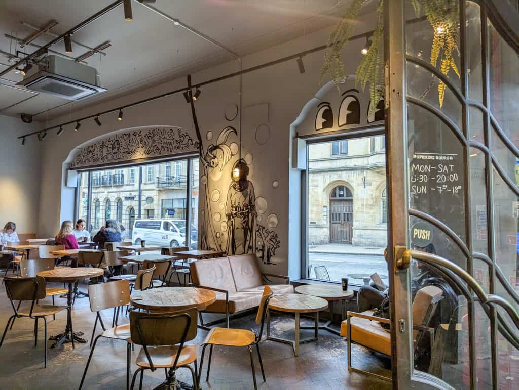 Seating area of the Black Sheep Cafe in Oxford.