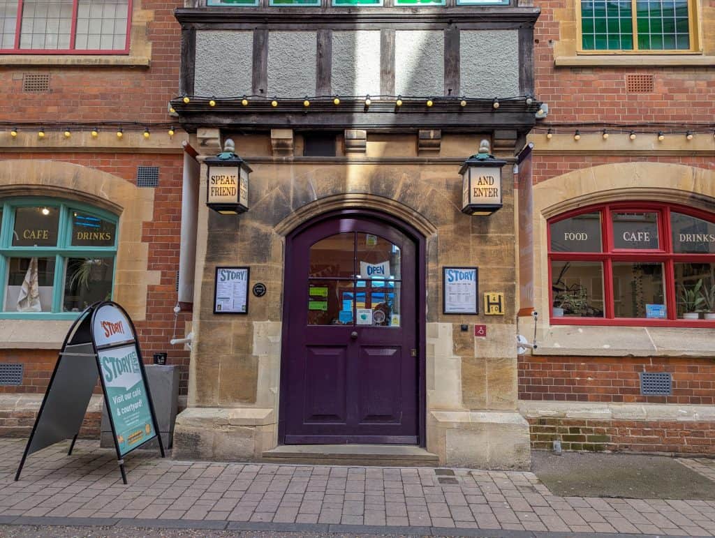Entrance gate to the Story Museum in Oxford.