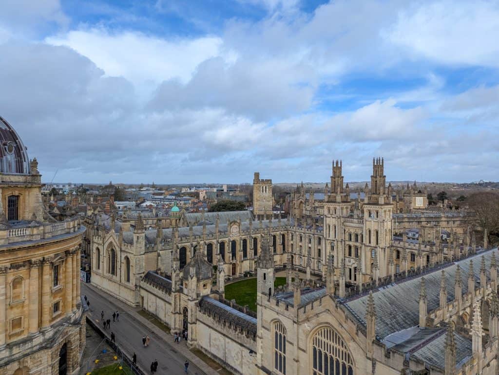 View from a viewpoint on the Oxford mainly showing the building of the All Souls College.