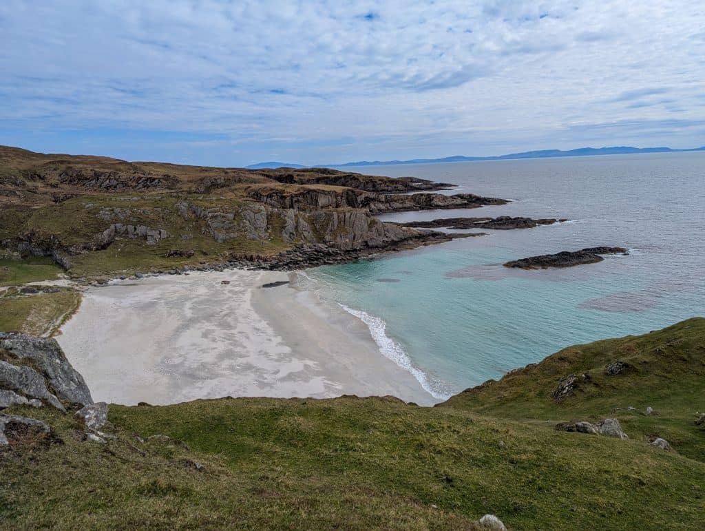 A viewpoint on the Scoor Beach on Isle of Mull on a cloudy day.